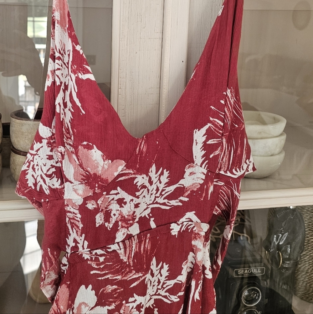 Free People Lille Tropical Printed Cutouts Rasberry Tie Maxi Dress Small $128 XS - Picture 7 of 14